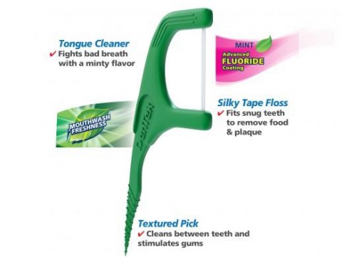 The DenTek Fresh Clean Floss Picks have silky tape floss, tongue cleaner and textured pick