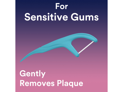 for sensitive gums, gently removes plaque