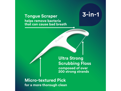 3-in-1 tongue scraper, floss and pick